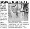 "Kervéguen. 25 ans de pain bio"  Le Télégramme, 1 octobre 2009